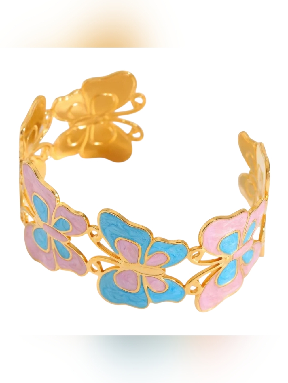 Cuff Bracelet Butterfly 18K Gold Plating On Stainless Steel Pinkish/Purple Blue
